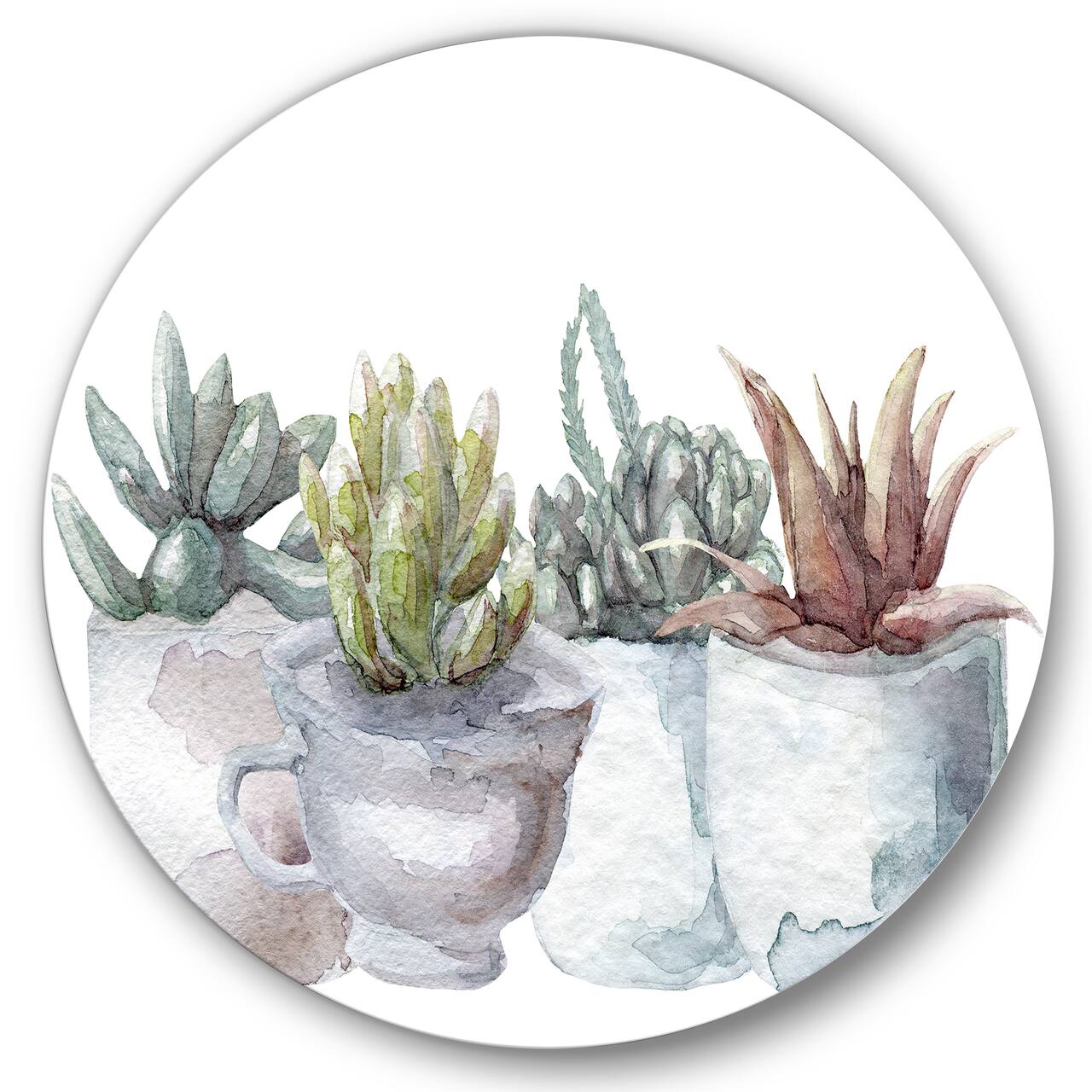 Designart - Cactus and Succulent House Plants IV - Farmhouse Metal Circle Wall Art